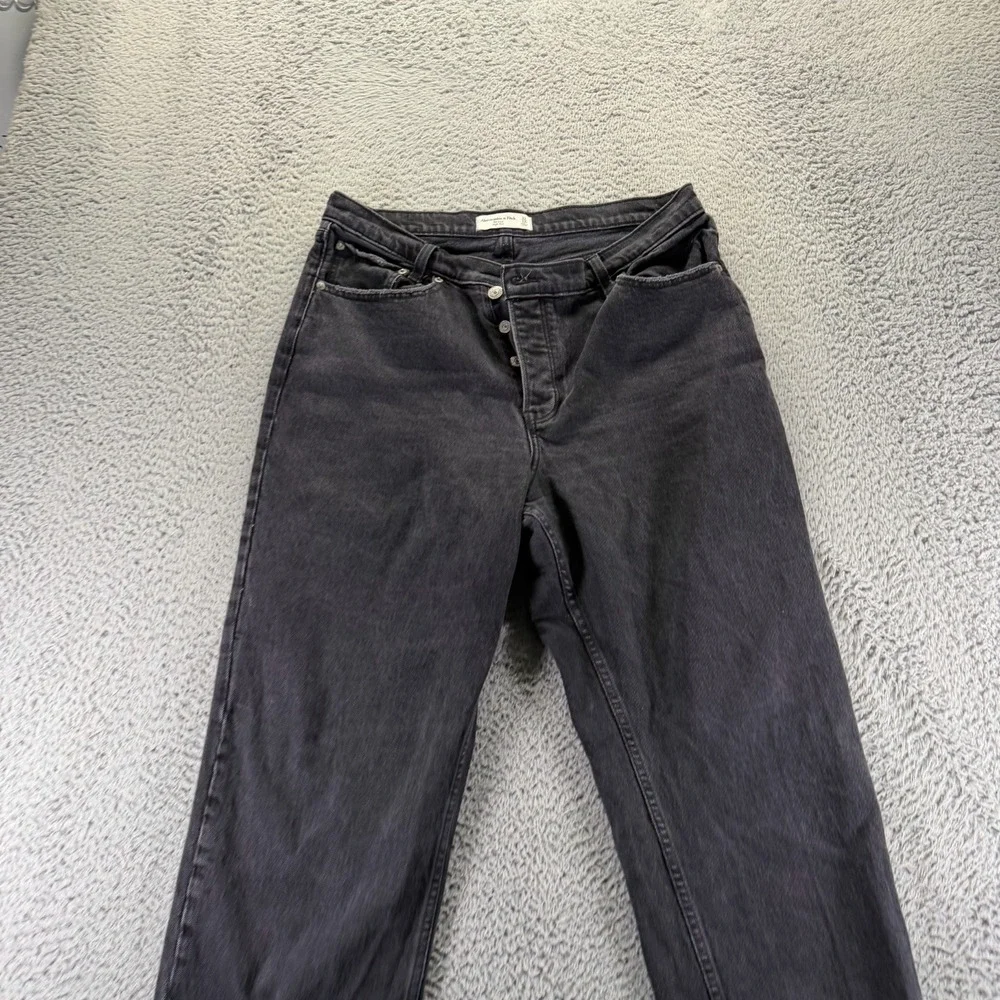 Abercrombie & Fitch Jeans Women 12 Black Denim Straight Button-Fly Dad High-Rise
